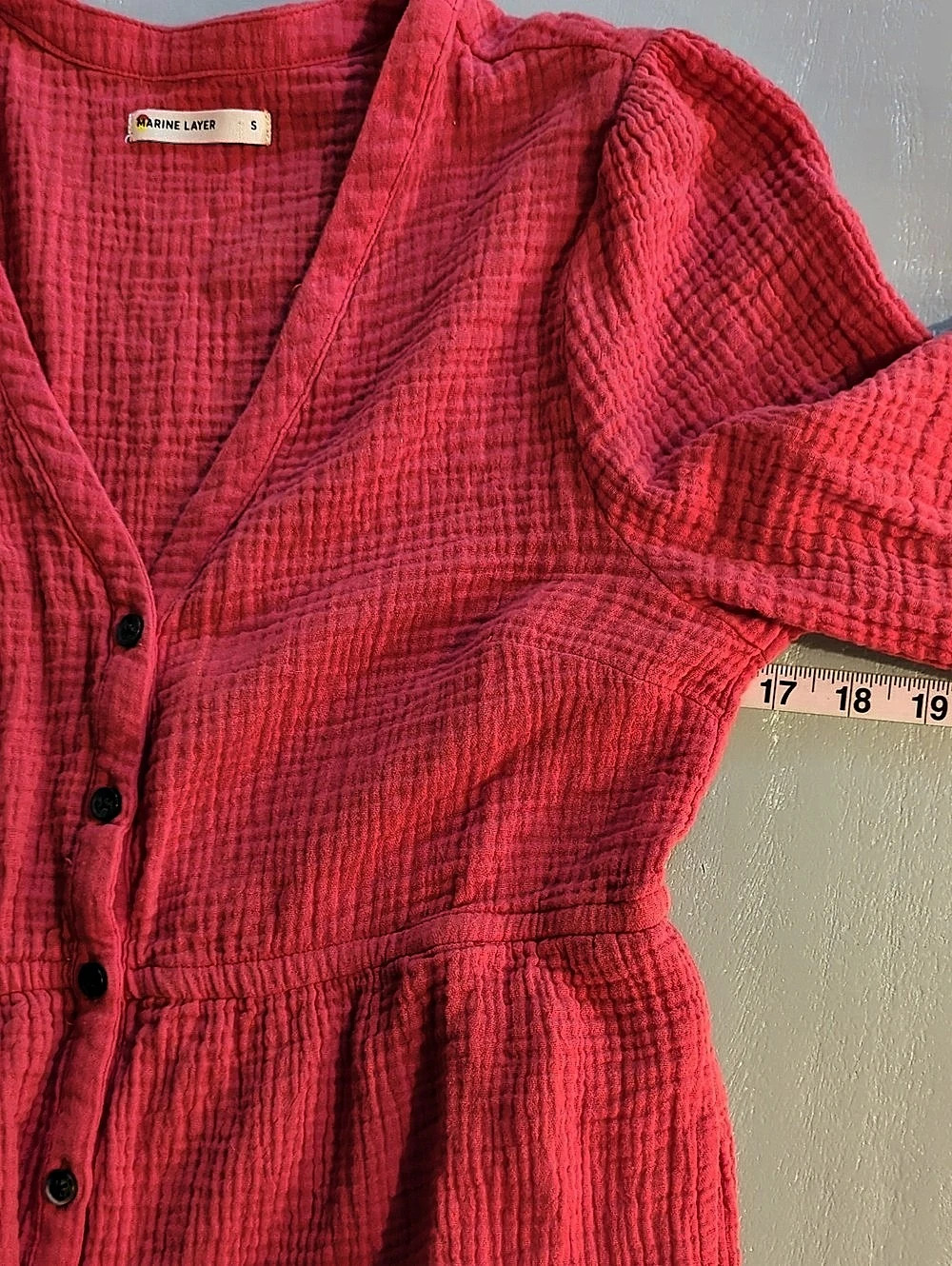 Marine Layer Willow Doublecloth Midi Dress in Red size Small Pockets 100% Cotton image 9